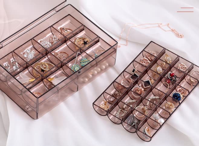 Portable 2 Layer jewelry organizer box for Earrings Necklaces Bracelets Rings with 24-Grid Small and 6-Grid Big - Image 2