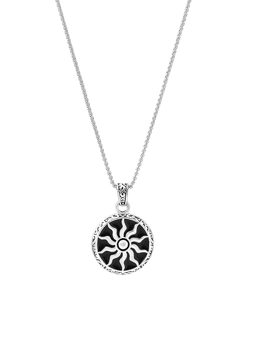 male chains silver with sun sign pendant in elegant packaging"