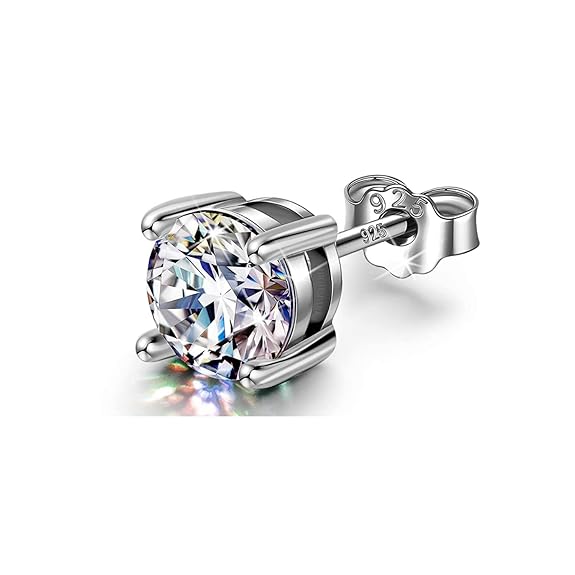 male stud earrings in 925 sterling silver with diamond-like Zirconia stone