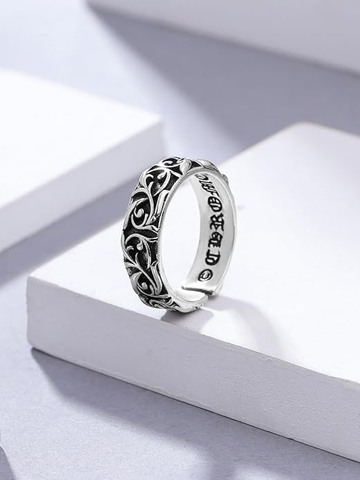 "men silver ring with black vintage band