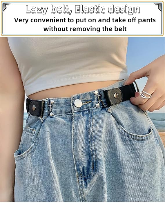 Adjustable Jeans, Buckle-Free Invisible Elastic female waist belt - Image 2